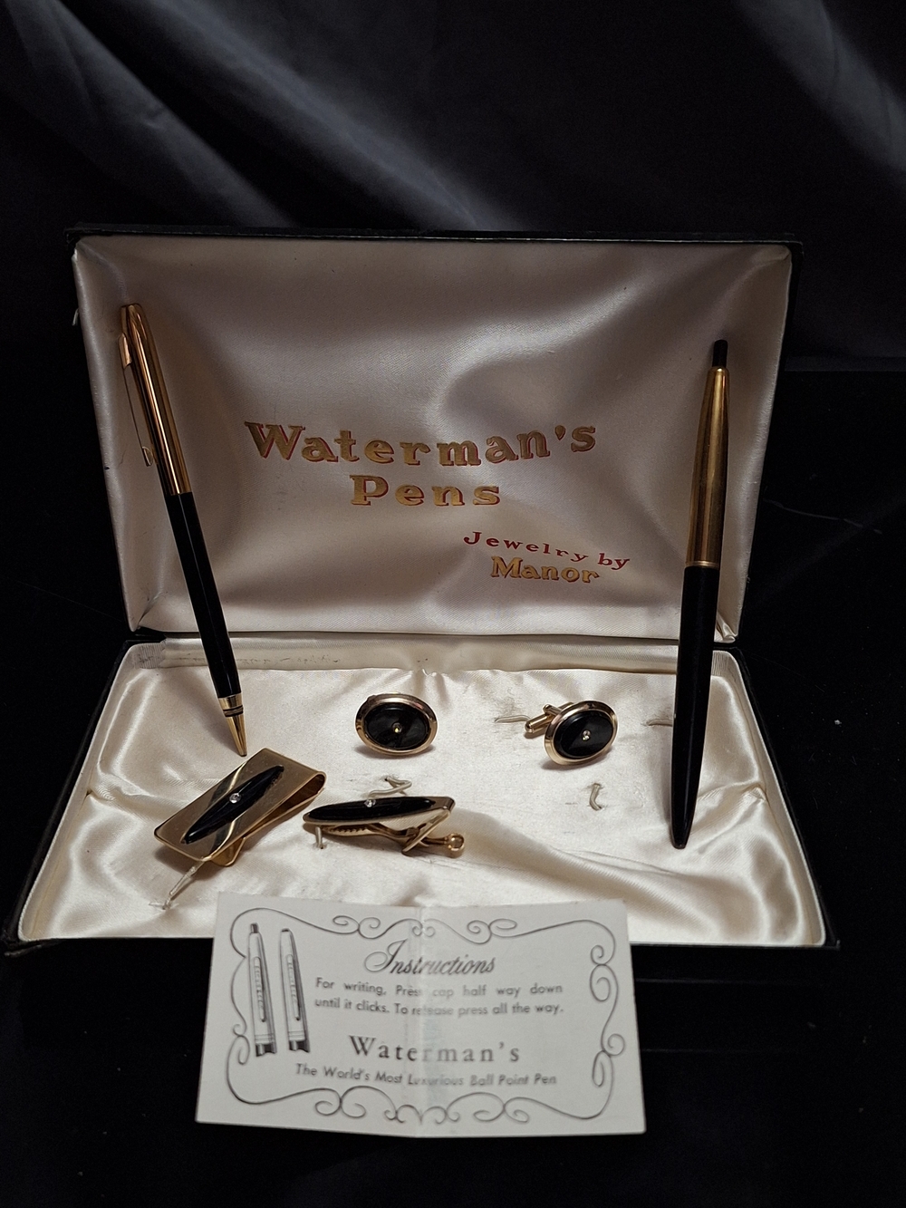Rare Vintage 1950s Waterman’s Pen & Jewelry Gift Set - Black & Gold - Original